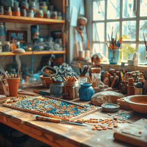 Bijoux colorés en argile sans cuisson sur une table de travail
