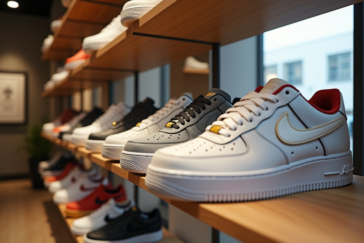 Sneakers Air Force 1 de différentes couleurs en boutique moderne