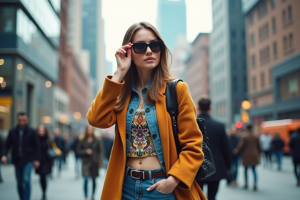 Femme en mode urbain avec accessoires audacieux