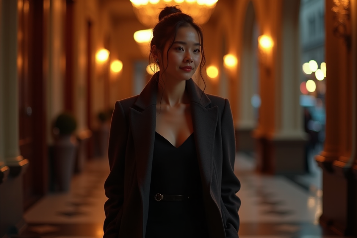 Femme en manteau noir lors d