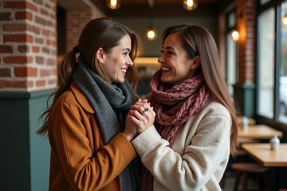 Deux femmes rieuses portant bagues d