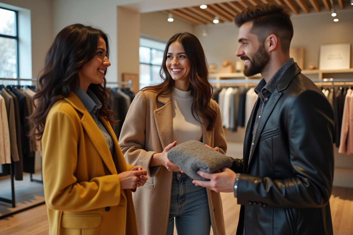 Trois personnes dans une boutique de mode moderne