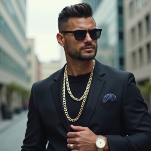 Chaîne en or blanc élégante pour homme sur fond neutre