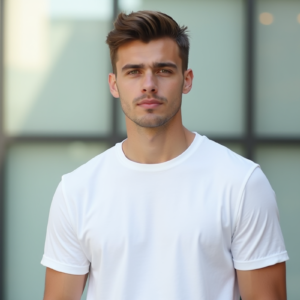 Homme avec une coupe de cheveux courte et minimaliste élégante