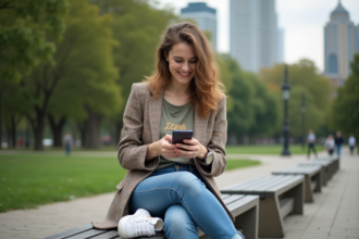 Jeune femme confiante en ville souriante et détendue