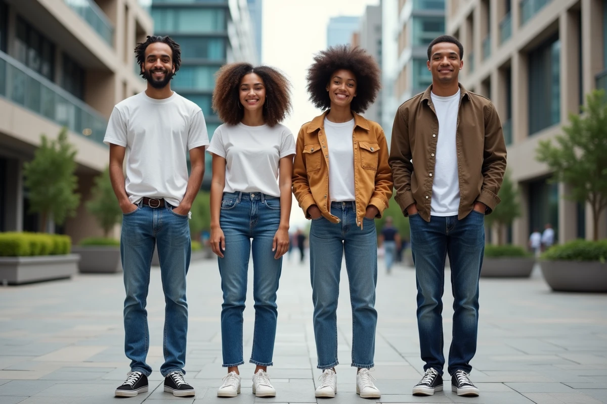 Groupe de jeunes models divers en milieu urbain