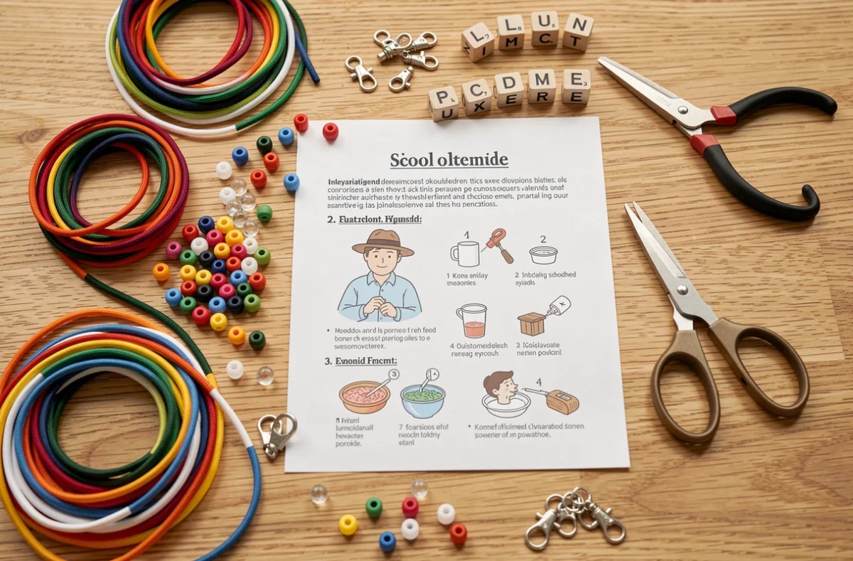 Kit complet de fabrication de bracelets avec perles, élastiques et fiche d'instructions pour atelier scolaire