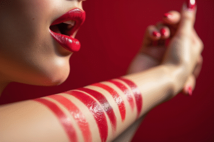 Zoom sur des lèvres d'une femme avec maquillage rouge