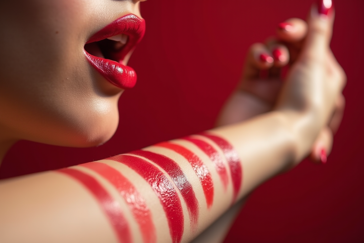 Zoom sur des lèvres d'une femme avec maquillage rouge