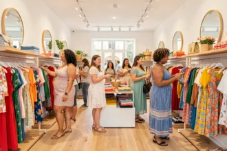 Boutique de vêtements grande taille dans les Bouches-du-Rhône avec des femmes de morphologies variées qui font du shopping