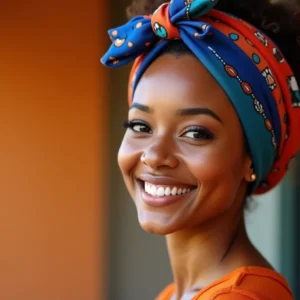 Foulard coloré noué autour d'une coiffure élégante et moderne