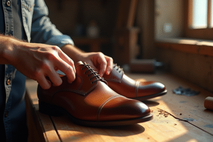 artisan inspectant et polissant des chaussures en cuir de qualité