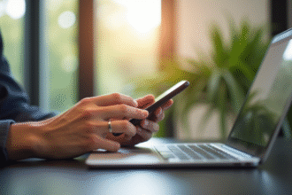 Personne utilisant un smartphone pour naviguer sur Vinted à l'intérieur