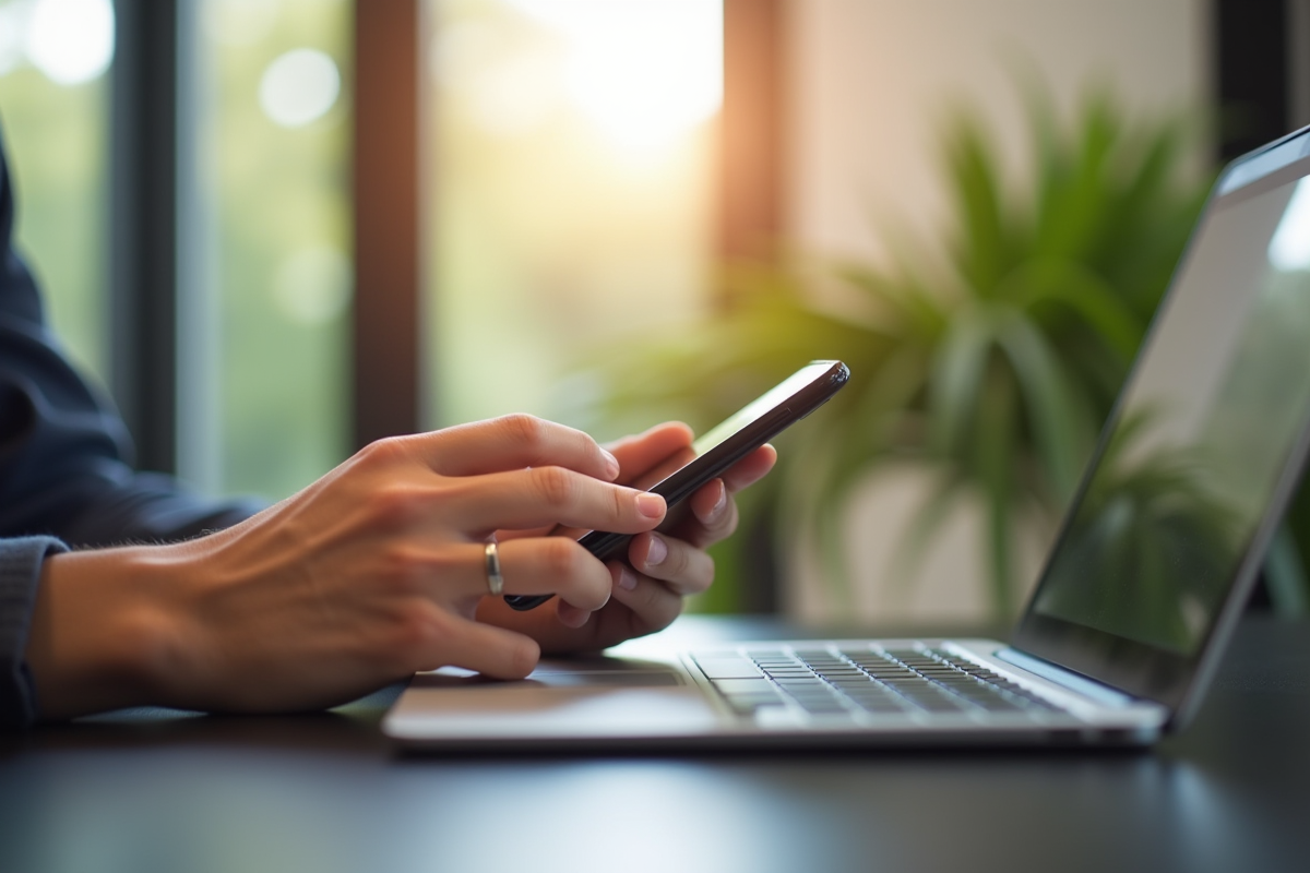 Personne utilisant un smartphone pour naviguer sur Vinted à l'intérieur
